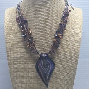 Ethel & Myrtle Multi-Strand Murano Style Glass Pendant Necklace & Glass Beads